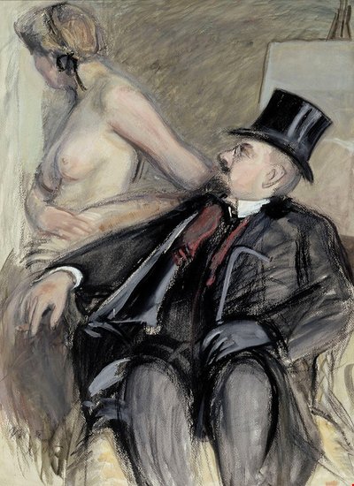 Arne Cederholm con una modella da Magnus Enckell